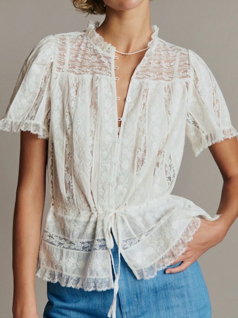 EUC Sรฉzane Shenali Lace Blouse in Ecru size US 12